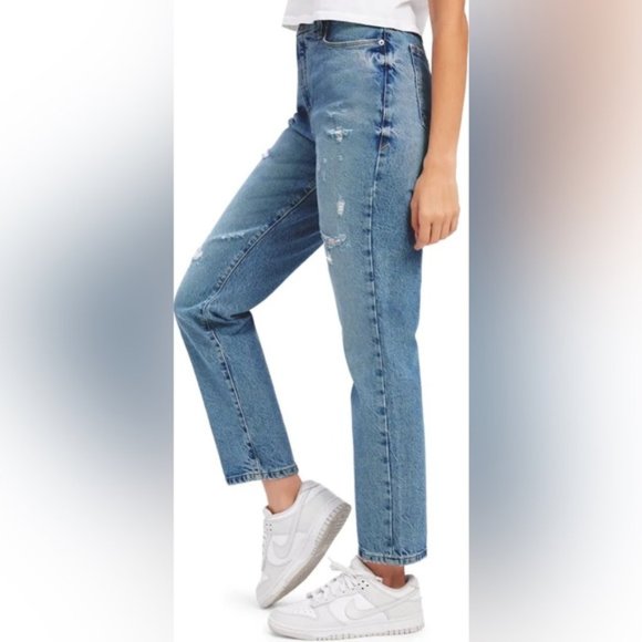 NWOT Good American Good Classic Distressed Straight Leg Jeans in Indigo 046 - Picture 1 of 12